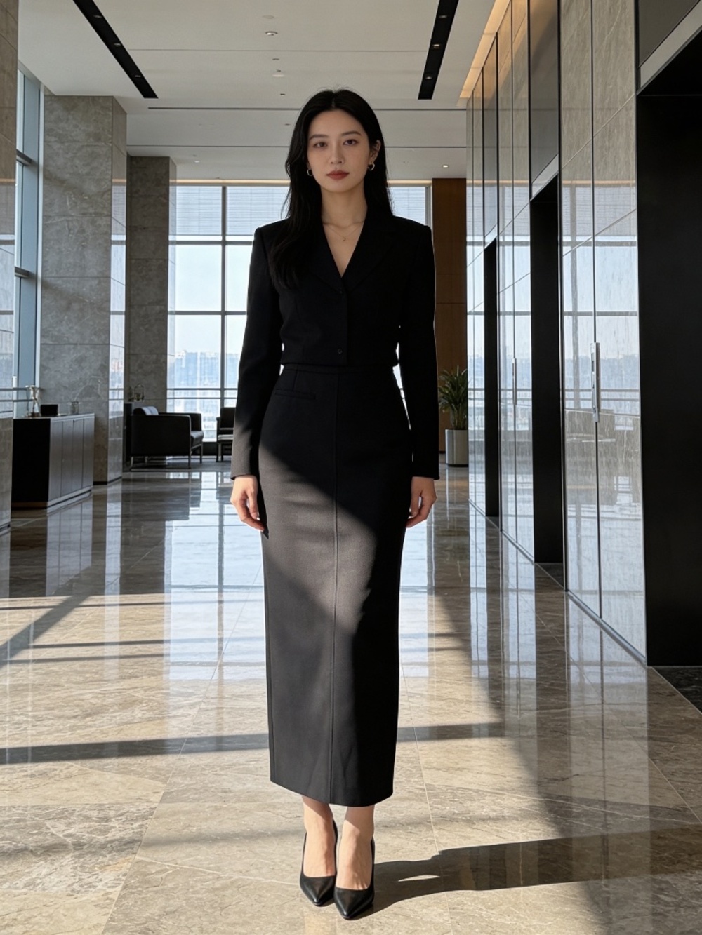 Long black tailored pencil skirt size 6